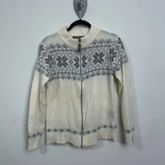 Vintage M long sleeve wool zip jacket cream gray cabincore turtleneck winter - Picture 1 of 6